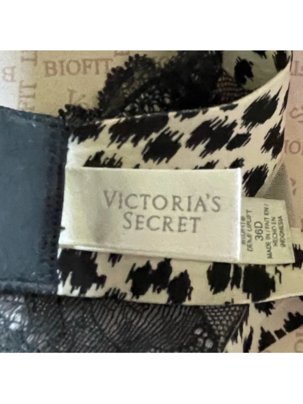 Victoria’s Secret black nude leopard print Demi Uplift underwire lingerie bra36D - Picture 12 of 15